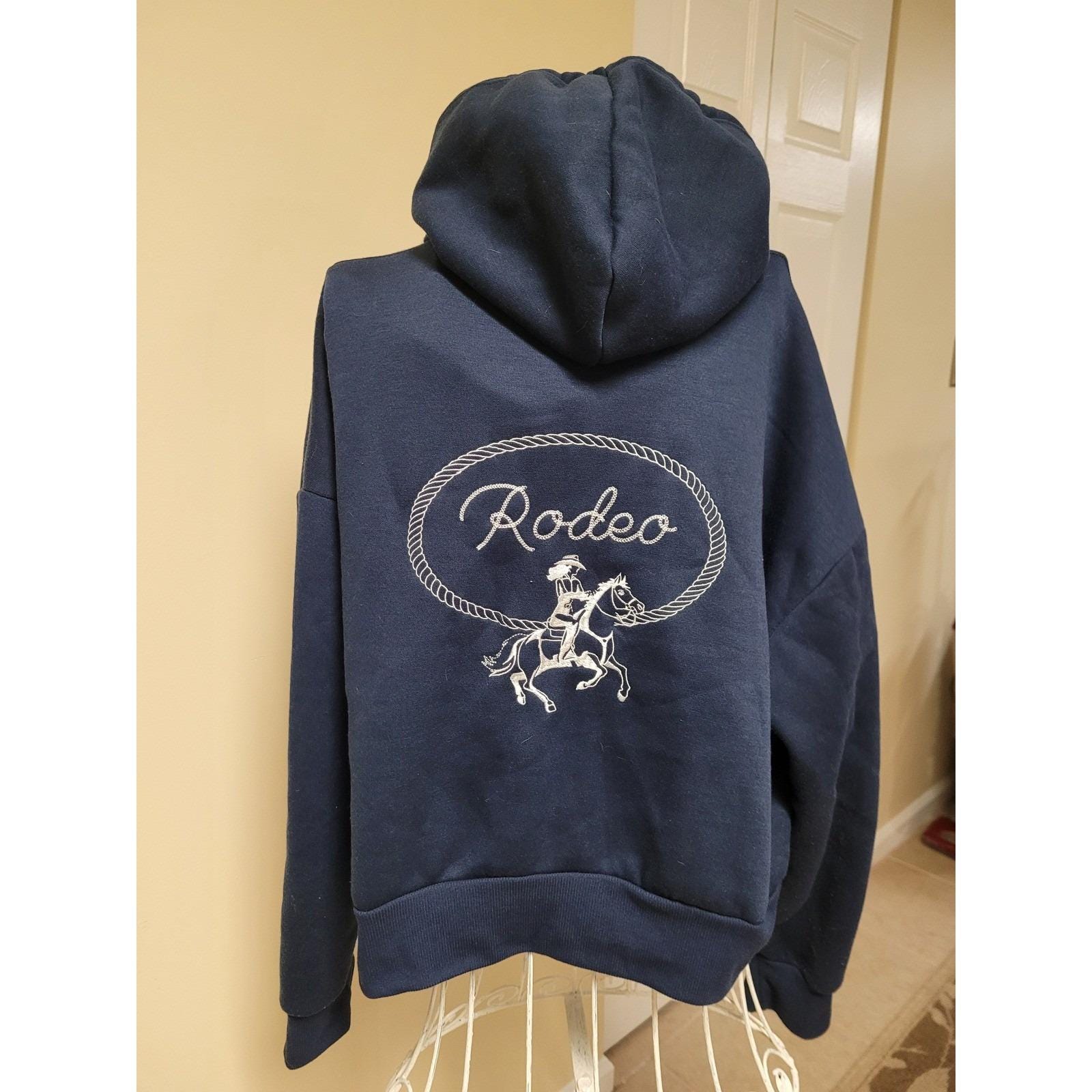 FOURTEEN TWELVE Navy Rodeo Lasso Embroidered Zip up Hoodie