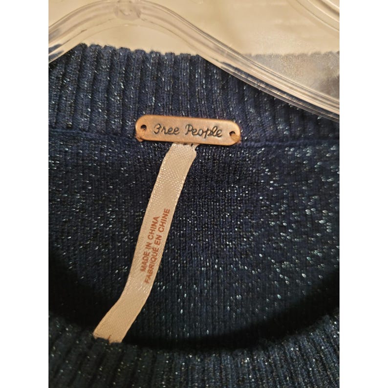 FREE PEOPLE Metallic Topaz Bishop Sleeve Sweater Vintage BOHO Y2K Sz L Festive image 6