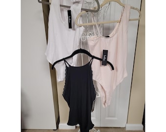 Lulus Womens Ribbed COQUETTE Bodysuits Lot/3 White Black Pink Size M NWT