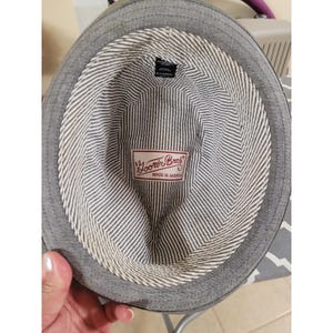 Goorin Brothers Mens Grey Cotton Fedora Hat XL USA Striped Lining 22.5 in image 3