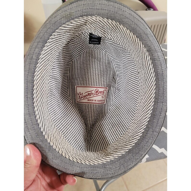 Goorin Brothers Mens Grey Cotton Fedora Hat XL USA Striped Lining 22.5 in image 3