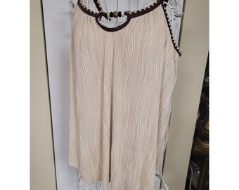 Rotita Plissee Perlen Keyhole Tankini Swim Top Creme / Braun Ric Rac Trim Large