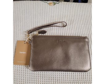 Echtleder Armband Metallic/Bronze Clutch Bag mit Aussentasche Befen