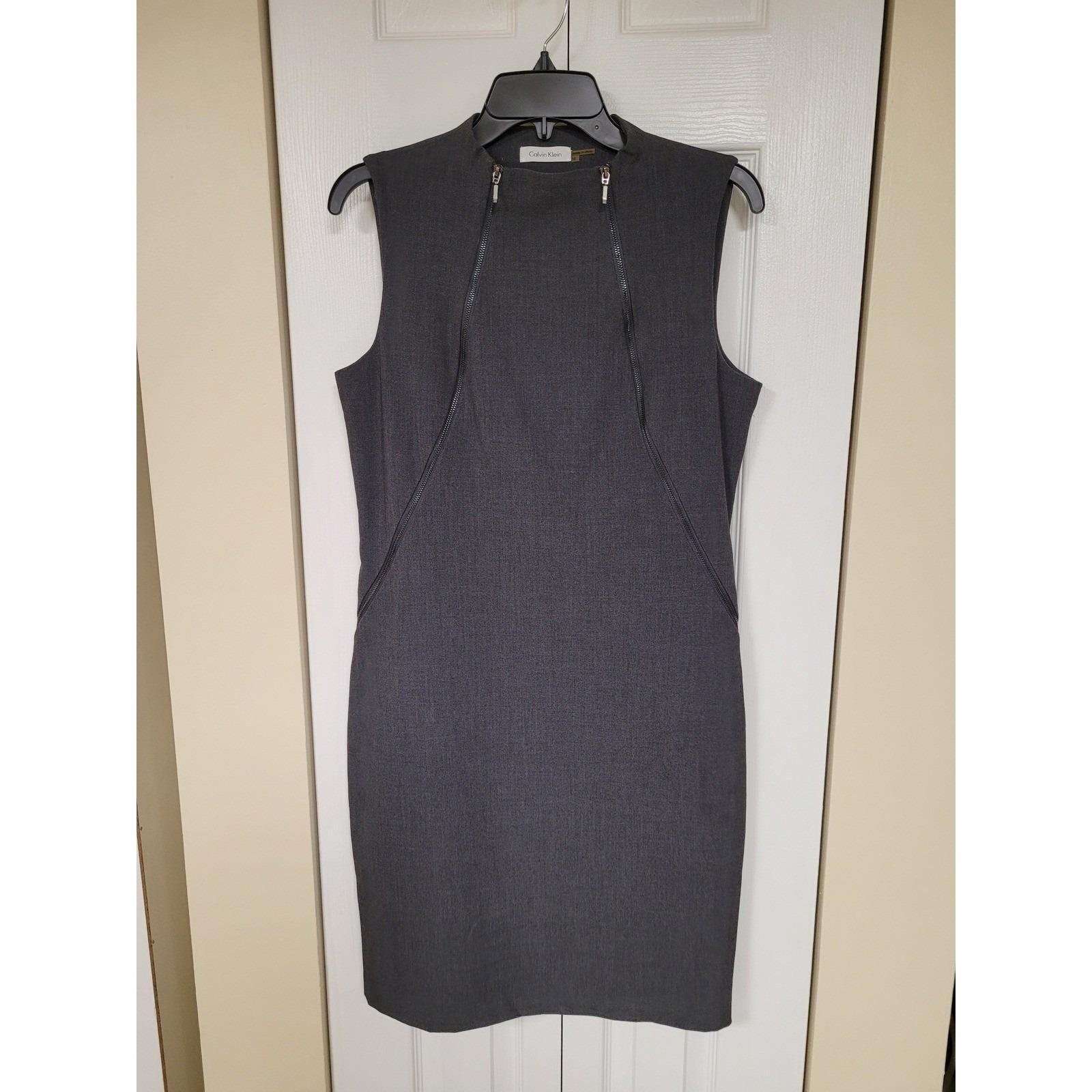 calvin klein dress grey Gray Sleeveless 2 Zippers Sheath Career Professional Size 10 Elegant Bridesmaid Dresses