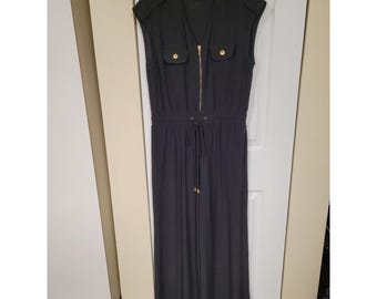 Emma & Michele Womens Black Sleeveless Wide Leg Jumpsuit Gold Details Size L