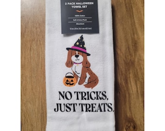 Halloween Collection 2 Pack Dog Kitchen Towel Set No Tricks Just Treats Cotton