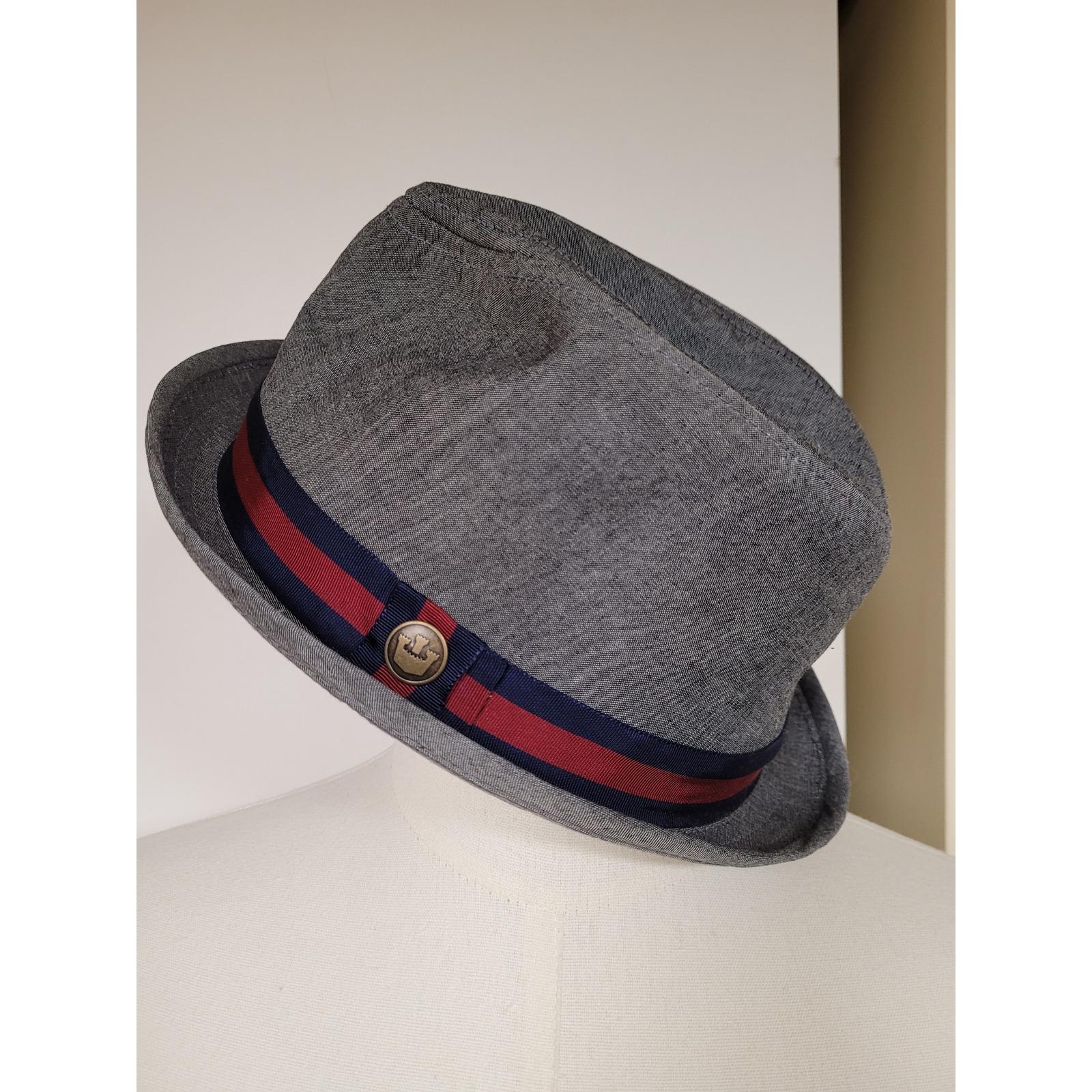 Goorin Brothers Mens Grey Cotton Fedora Hat XL USA Striped Lining 22.5 in