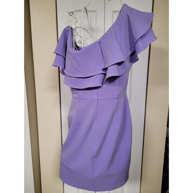 Anthropologie Endless Rose Lavender 1 Shoulder Ruffle Mini Dress Size M Cocktail image 1
