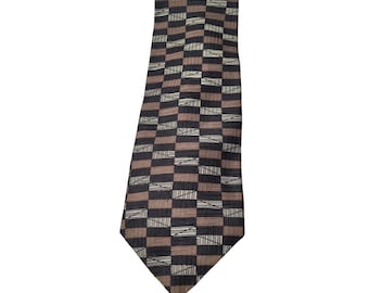 ROBERT TALBOT Studio 100% Seide Krawatte Braun Schwarz Beige Vtg Kariert Handgemacht