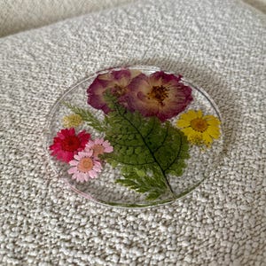 Pressed Flower Resin Coaster: Real Rose & Daisy Botanical Art