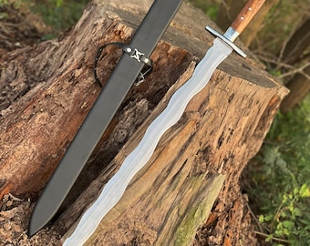 Hand-Forged Viking Snake Sword - Carbon Steel Serpent Blade Medieval Sword with Scabbard