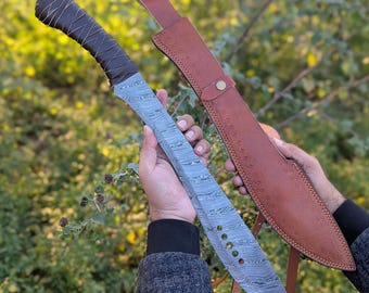 The Book of Eli Machete 24-Inch Large Jungle Machete, Damascus Steel, Sharp, Real Working Tool, Best for Heavy Duties, Movie-Inspired Design