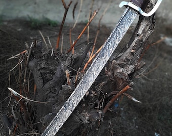 Hand Forged Cutlass Sword Damascus Steel Blade – Leather Wrapped D-Guard Handle
