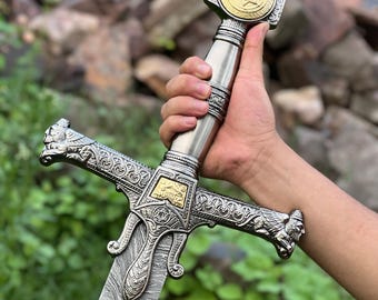 Handmade Damascus Steel King Solomon Sword, Star of David Pommel, Medieval Sword Gift for Him, Anniversary Gift