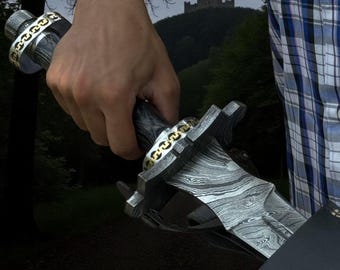 Damascus Steel Medieval Long Sword with Custom Viking Sword - Perfect Father's Day Gift, Gift for Him, or Groomsmen Gift
