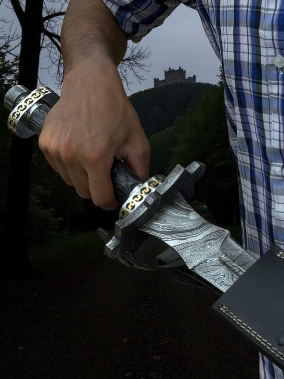 Damascus Steel Medieval Long Sword with Custom Viking Sword - Perfect Father's Day Gift, Gift for Him, or Groomsmen Gift
