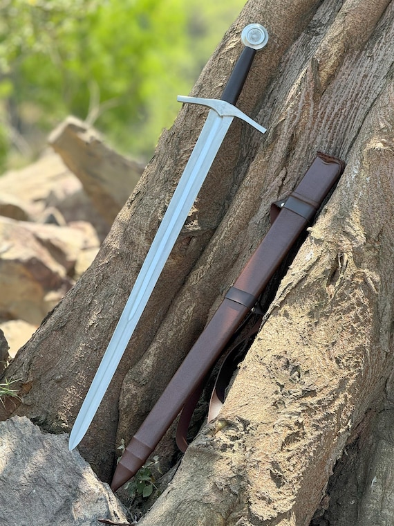 Handmade Carbon Steel Medieval Long Sword with Custom Scabbard - Perfect Father's Day Gift, Gift for Him, or Groomsmen Gift