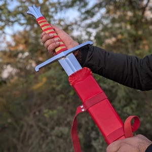 Medieval Sword Carbon Steel Long Sword with Custom Scabbard - Ideal Gift for Father's Day, Groomsmen, or Him Red