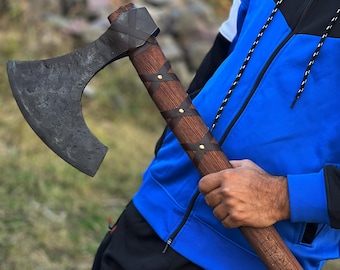 40" Two Handed Large Dane Axe Hand Forged Steel Axe Berserker Style Viking Hatchet With Leather Sheath