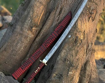 Personalizable Katana Sword | Historical Ninja Sword with Scabbard & Damascus Steel | Wall Hanging Display | Ideal Groomsmen Gift