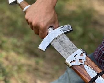 Handmade Damascus Steel Viking Sword: Medieval Replica with Scabbard