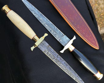 Hand-Forged Arkansas Toothpick Dagger with Damascus Steel Blade - Medieval Commando Knife, Anniversary Gift for Boyfriend