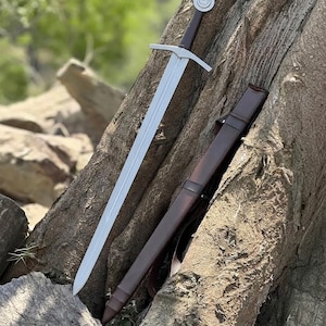Épée longue médiévale en acier au carbone faite main avec fourreau personnalisé - Cadeau parfait pour la fête des pères, pour lui ou pour homme d'honneur