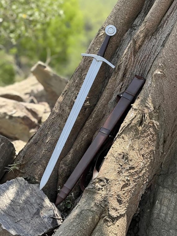 Handmade Carbon Steel Medieval Long Sword with Custom Scabbard - Perfect Father's Day Gift, Gift for Him, or Groomsmen Gift