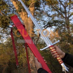 Medieval Sword Carbon Steel Long Sword with Custom Scabbard - Ideal Gift for Father's Day, Groomsmen, or Him image 7