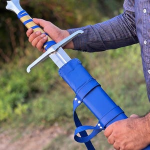 Medieval Sword Carbon Steel Long Sword with Custom Scabbard - Ideal Gift for Father's Day, Groomsmen, or Him Blue