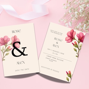 Editable Blush Pink Floral Wedding Invitation Template , Instant Download Canva Template , Romantic Printable Invite for Your Special Day
