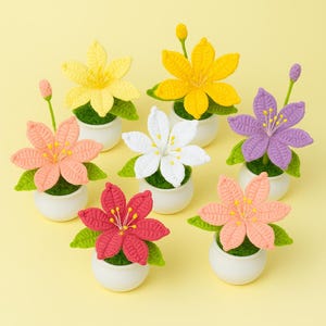 Crocheted Flower in Pot, Handcrafted Knitted Plant, Floral Decoration for Car or Home, Unique Gift for Birthday/Festival