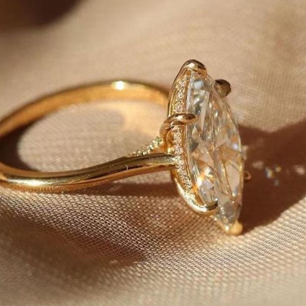 3 CT Marquise Cut Lab Grown Diamond IGI Certified Engagement 10K 14K Yellow Gold Wedding Ring For Woman Her Anniversary Promise Gift For Her