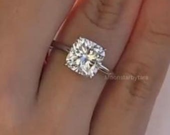 3ct Kissenschliff Moissanit Verlobungsring | 14K Weißgold | Versteckter Heiligenschein Ring | Ehering | Luxus Brautschmuck Geschenk