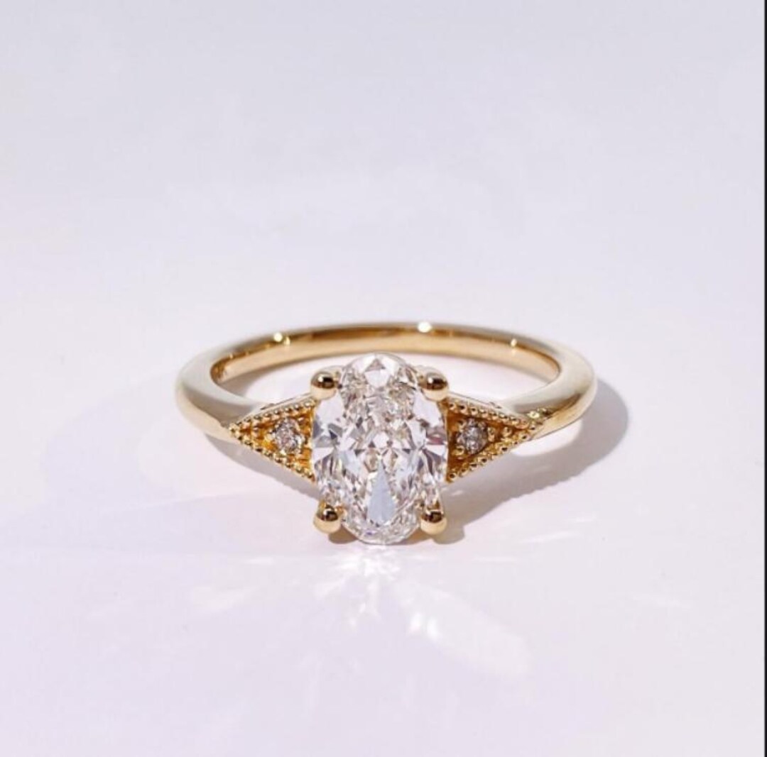 3CT Oval Cut Moissanite Engagement Ring, 14k Solid Yellow Gold Diamond ...