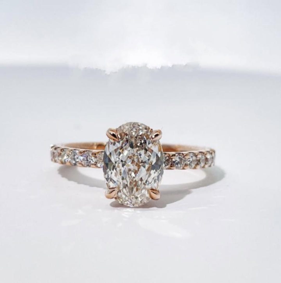 2CT Oval Cut Moissanite Engagement Ring, 14k Solid Yellow Gold Diamond ...