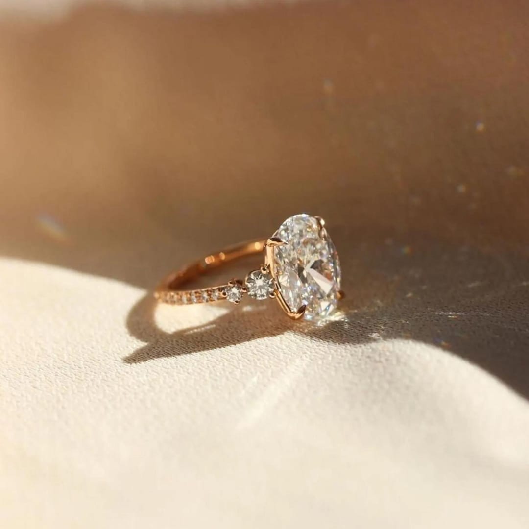 3CT Oval Cut Moissanite Engagement Ring, 18k Solid Gold Diamond Ring ...