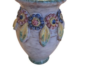 Vintage Fratelli Fanciullacci Pottery Vase: Italian Art with Applied Leaves