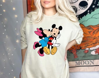 Sudadera Disney Classic Minnie Mickey Mouse Besándose: Sudadera romántica de dibujos animados para parejas