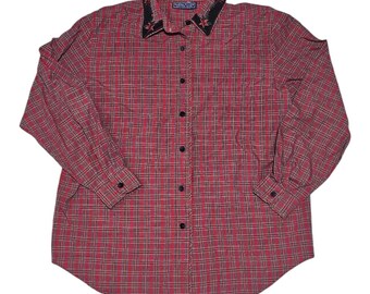 Kariertes Weihnachtsstern-Samt-Trim-Shirt - Karen Scott Festliches Feiertags-Top