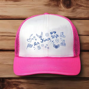 Air Force Wife Trucker Hat - Doodle Design Military Spouse Gift