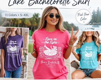 Personalized Lake Bachelorette Shirt, Love on the Lake Comfort Colors Tee, Custom Bride Name Date, Lake Bach Party Shirt, Bridesmaid Gift
