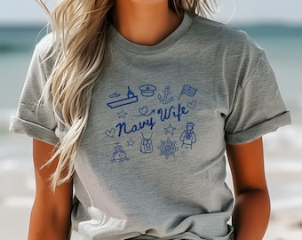 Navy Wife, Mom T-Shirt | Doodle Design Bella Canvas Tee