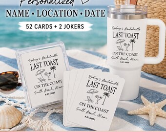 Personalized Beach Bachelorette Playing Cards, Last Toast on the Coast Deck, Custom Bride Party Favor, Coastal Bach Gift, Girls Trip Cards