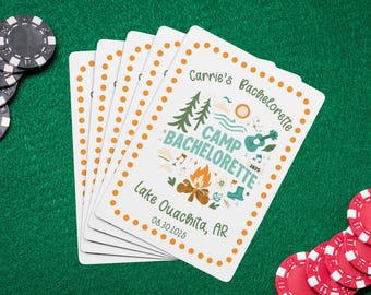 Camp Bachelorette Playing Cards, Custom Bride Name, Location & Date