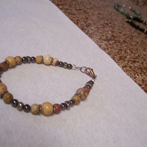 Handmade Jasper, Pyrite, & Hematite Natural Gemstone Beaded Bracelet
