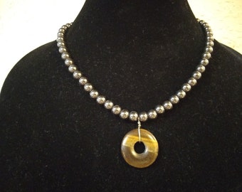 Handmade Hematite necklace with Tiger's Eye