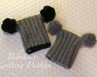 Bebeknits Quick Ribbed Pompom Baby Hat Knitting Pattern in 3 Sizes