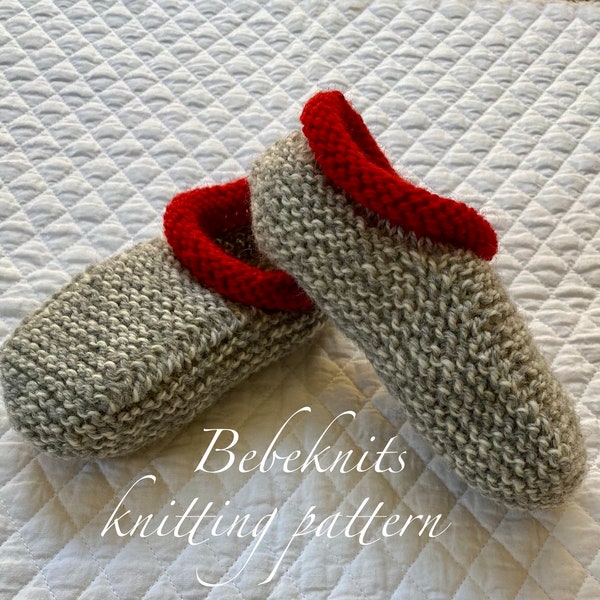 Bebeknits Rolled Top Normandy Preschooler/Child Slipper Knitting Pattern