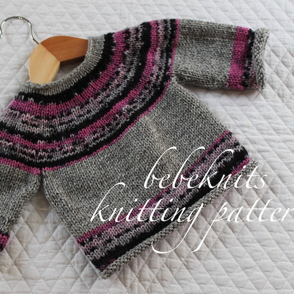 Bebeknits Faux Fair Isle Baby Pullover Sweater Knitting Pattern